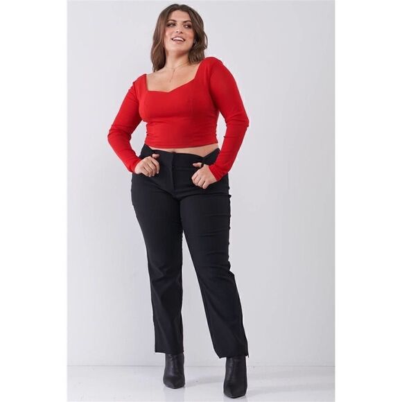 Plus Size Crimson Red Sleeve Sweetheart Crop Top - Picture 2 of 3